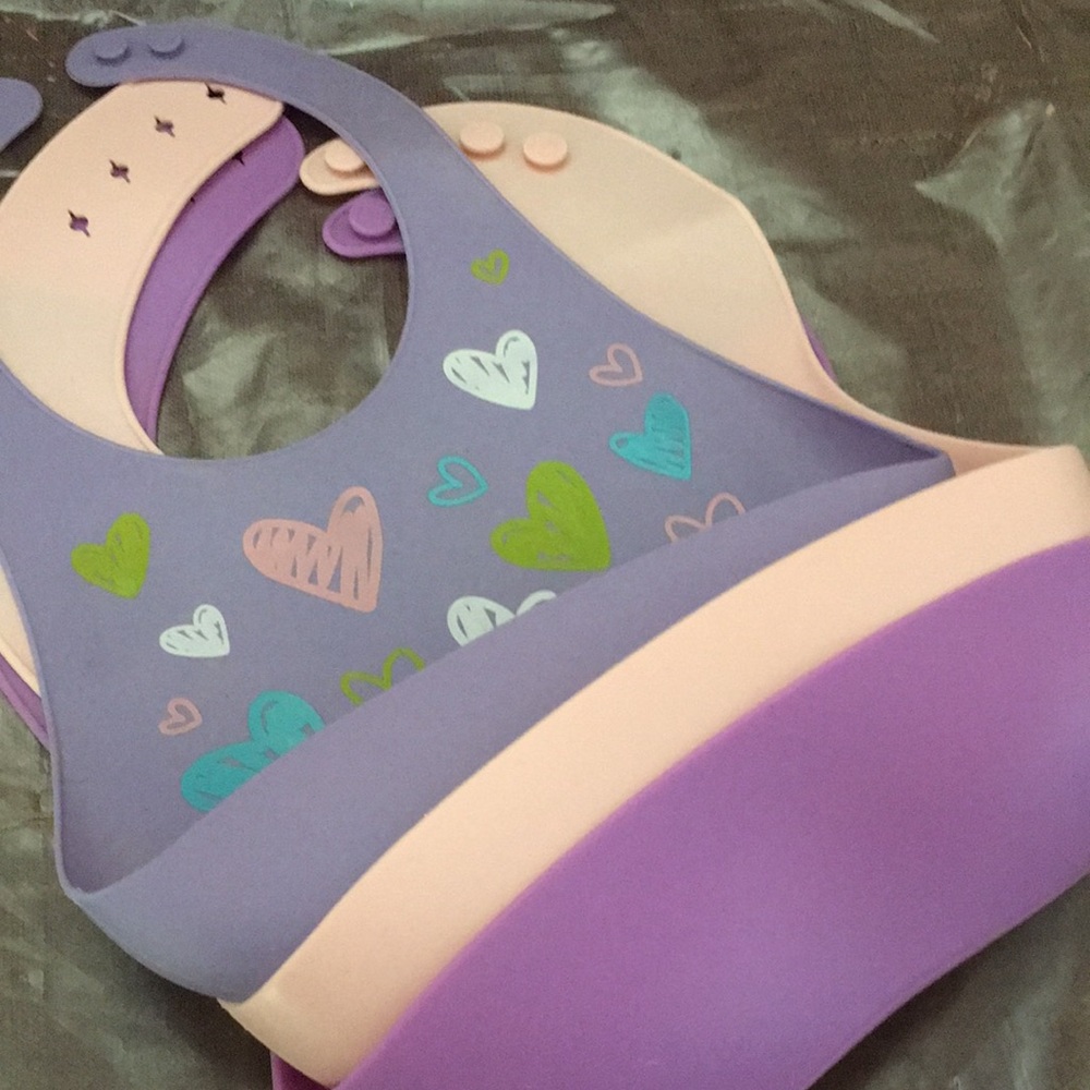 Kids 3?Silicone Bib with Heart Print in Purple & Pink
